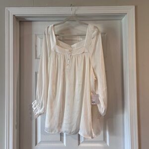 LC Lauren Conrad Ivory Square-Neck Button-Front Peasant Top
